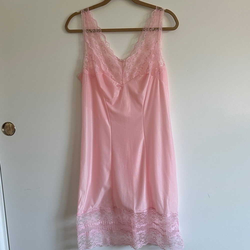 Vintage Stretta Blush Lace Trim Chemise Slip Dress